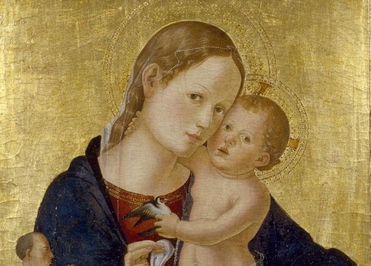 Hl. Gottesmutter Maria mit dem Jesuskind vor goldenem Hintergrund