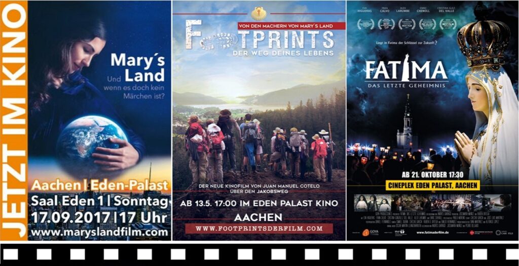 Foto-Montage: Drei Plakate von katholischen Kino-Filmen auf einem Filmstreifen
